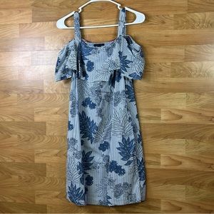 Tommy Hilfiger Size Small Navy Blue & White Floral & Stripe Dress